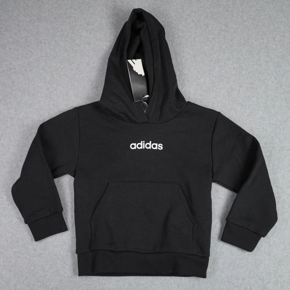 Adidas Hoodie Boys Size 4 Black Linear Logo Pullover Fleece AA10360 Pocket